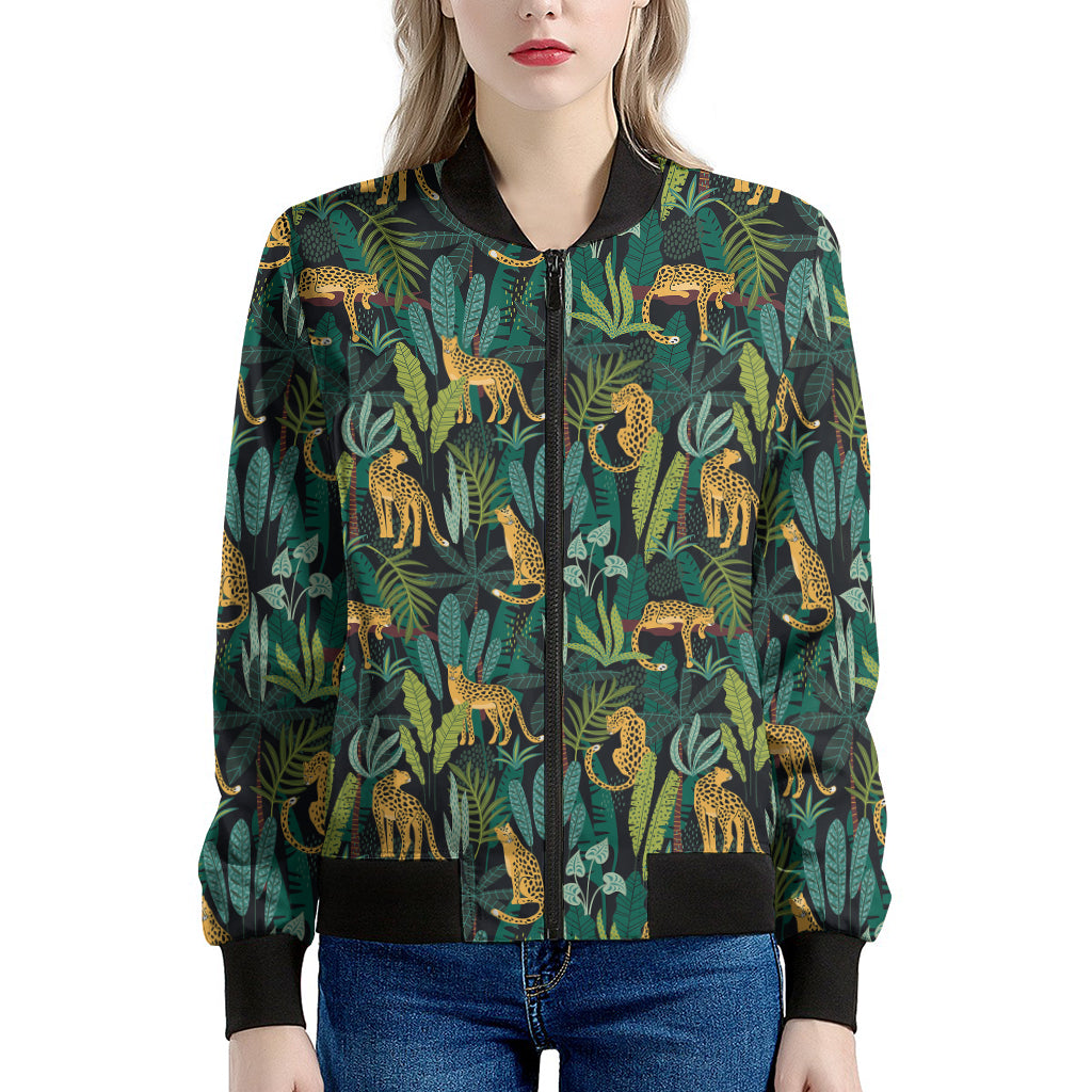 Tropical Jaguar Pattern Print Women's Bomber Jacket
