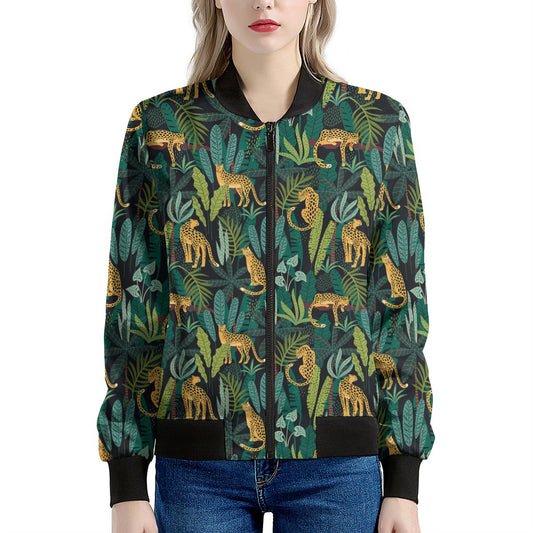 Tropical Jaguar Pattern Print Women's Bomber Jacket