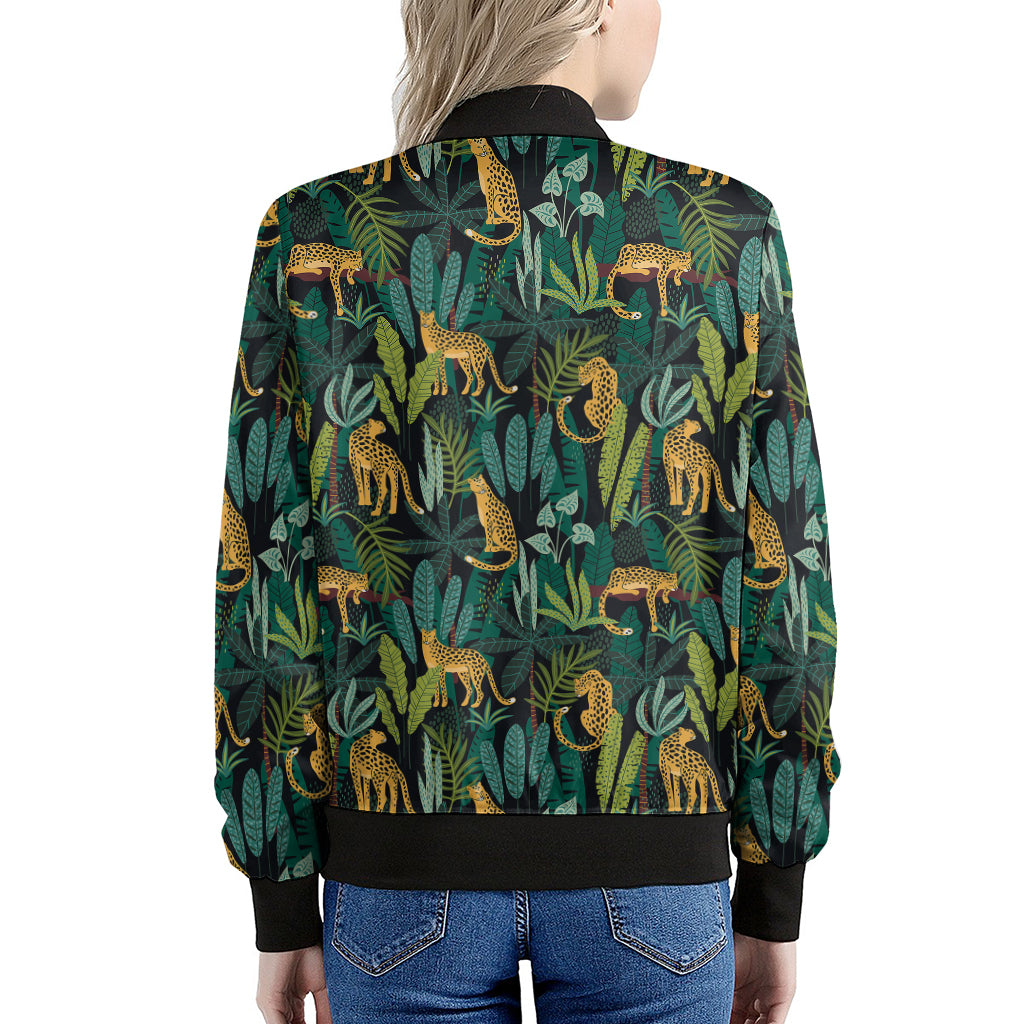 Tropical Jaguar Pattern Print Women's Bomber Jacket