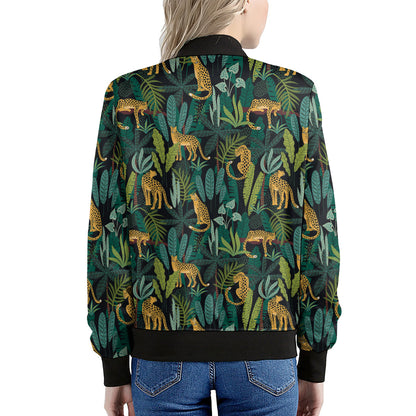 Tropical Jaguar Pattern Print Women's Bomber Jacket