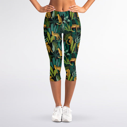 Tropical Jaguar Pattern Print Women's Capri Leggings