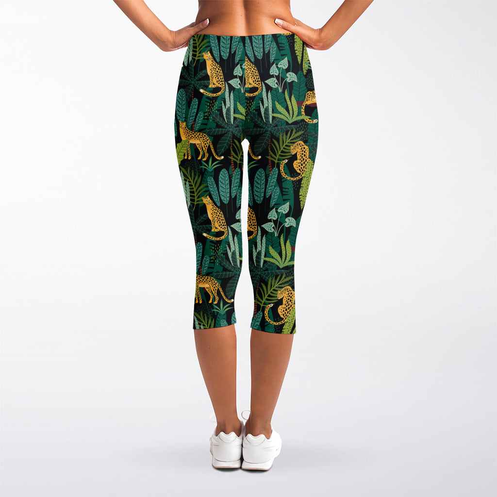 Tropical Jaguar Pattern Print Women's Capri Leggings