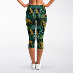 Tropical Jaguar Pattern Print Women's Capri Leggings