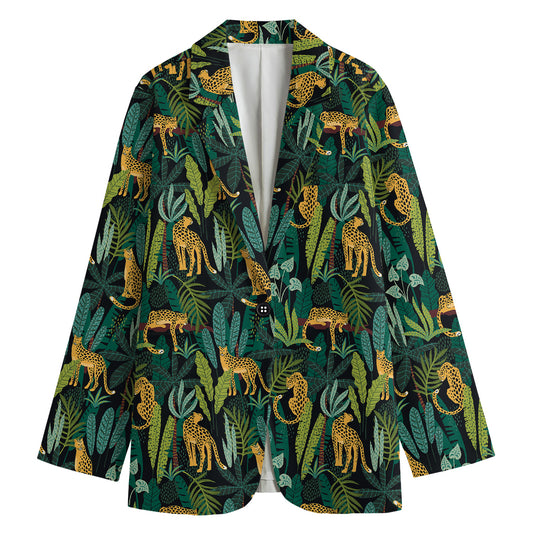 Tropical Jaguar Pattern Print Women's Cotton Blazer