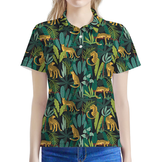 Tropical Jaguar Pattern Print Women's Polo Shirt