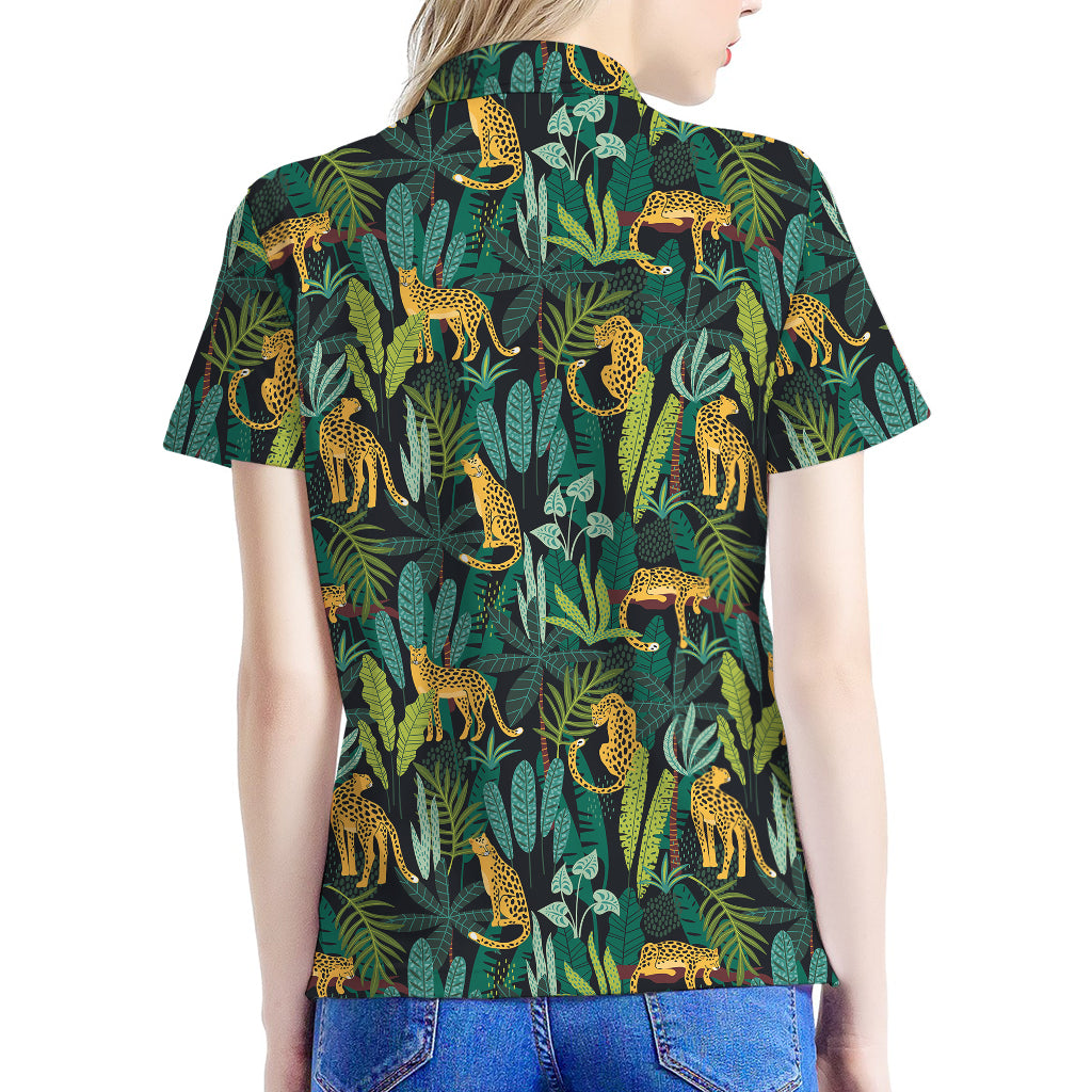 Tropical Jaguar Pattern Print Women's Polo Shirt