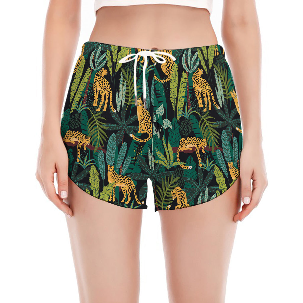 Tropical Jaguar Pattern Print Women's Split Running Shorts