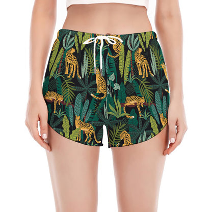 Tropical Jaguar Pattern Print Women's Split Running Shorts