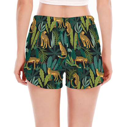 Tropical Jaguar Pattern Print Women's Split Running Shorts
