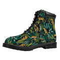 Tropical Jaguar Pattern Print Padded Collar Lace Up Boots