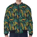 Tropical Jaguar Pattern Print Zip Sleeve Bomber Jacket