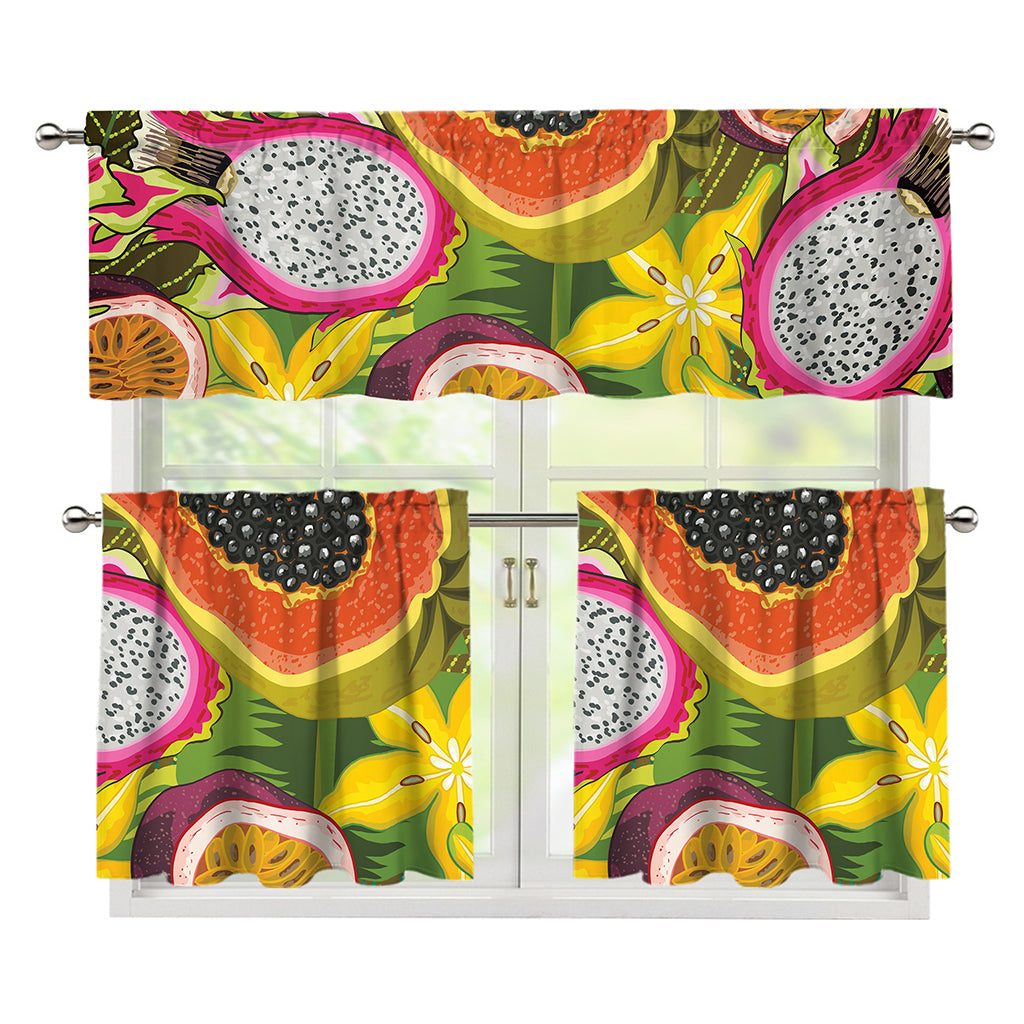 Tropical Jungle Fruits Pattern Print 3 Piece Kitchen Curtains