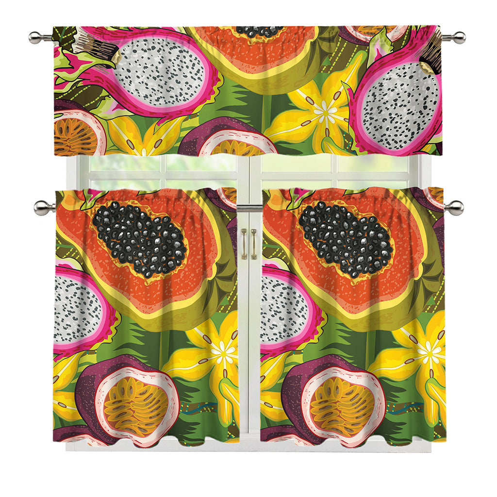 Tropical Jungle Fruits Pattern Print 3 Piece Kitchen Curtains