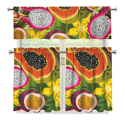 Tropical Jungle Fruits Pattern Print 3 Piece Kitchen Curtains