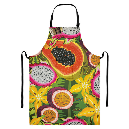 Tropical Jungle Fruits Pattern Print Bib Apron With Pocket