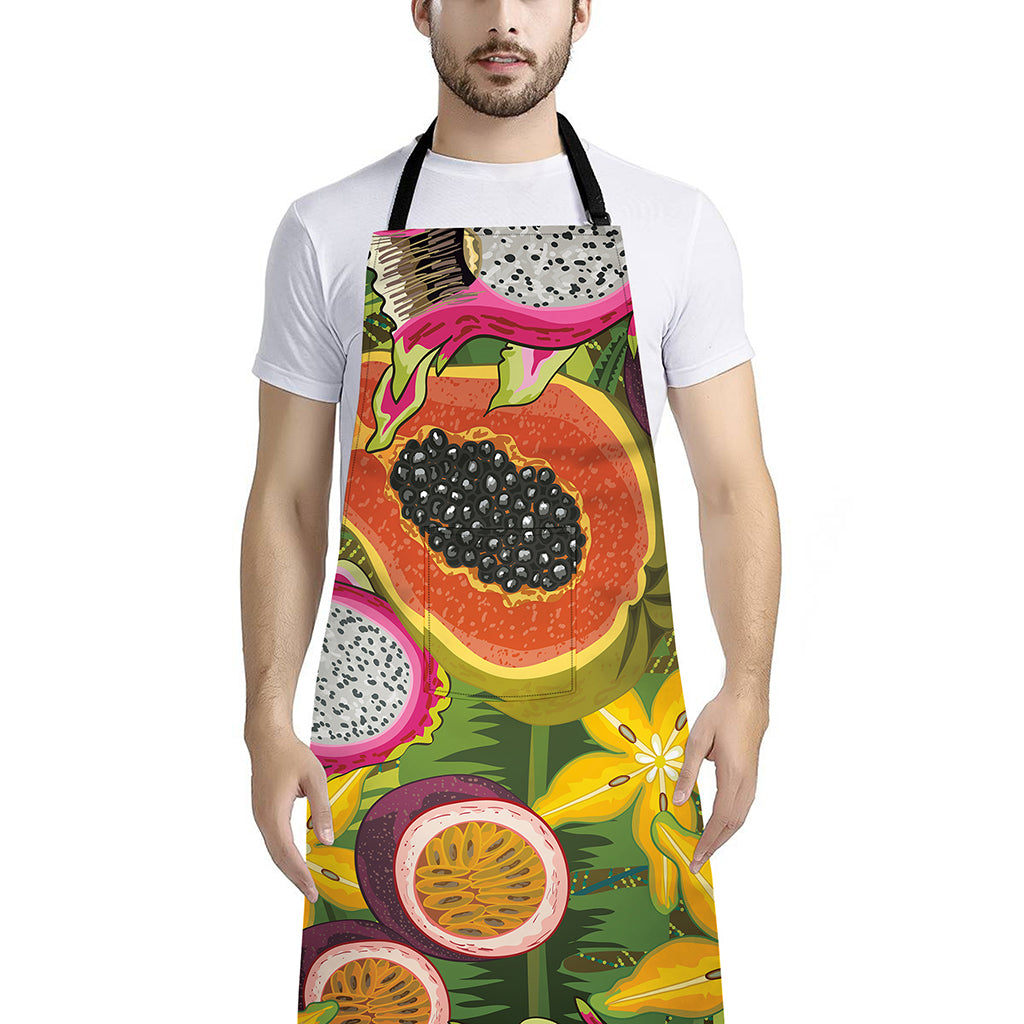 Tropical Jungle Fruits Pattern Print Bib Apron With Pocket