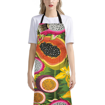 Tropical Jungle Fruits Pattern Print Bib Apron With Pocket