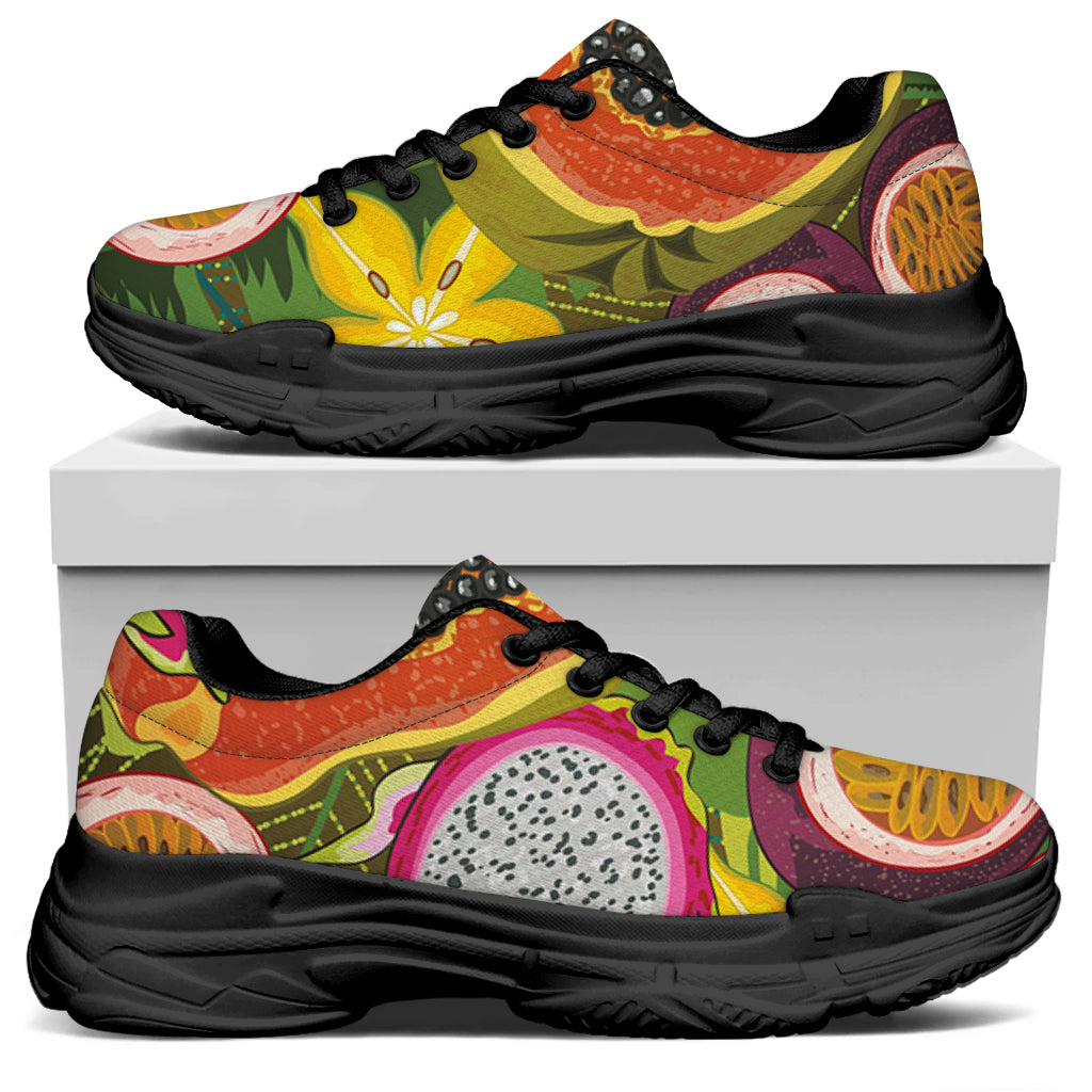 Tropical Jungle Fruits Pattern Print Black Chunky Shoes