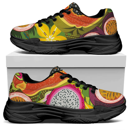 Tropical Jungle Fruits Pattern Print Black Chunky Shoes