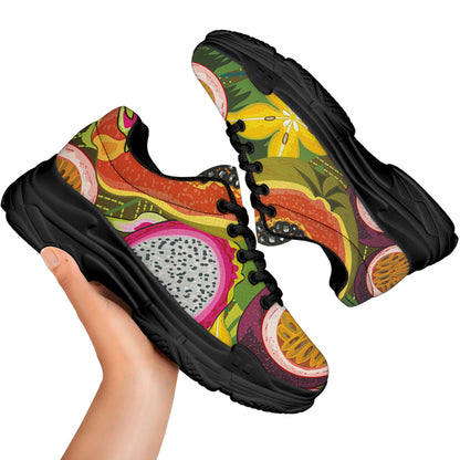 Tropical Jungle Fruits Pattern Print Black Chunky Shoes