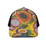 Tropical Jungle Fruits Pattern Print Black Mesh Trucker Cap