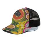 Tropical Jungle Fruits Pattern Print Black Mesh Trucker Cap