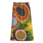 Tropical Jungle Fruits Pattern Print Cotton Front Slit Maxi Skirt