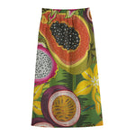 Tropical Jungle Fruits Pattern Print Cotton Front Slit Maxi Skirt