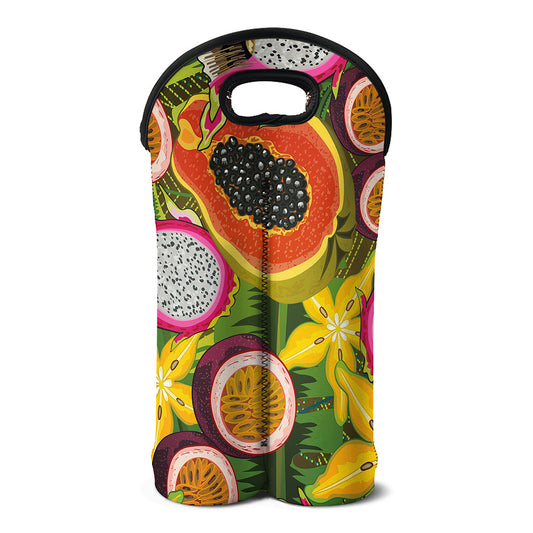 Tropical Jungle Fruits Pattern Print Double Neoprene Wine Tote