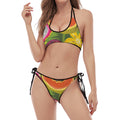 Tropical Jungle Fruits Pattern Print Halter Scoop Tie Side Bikini