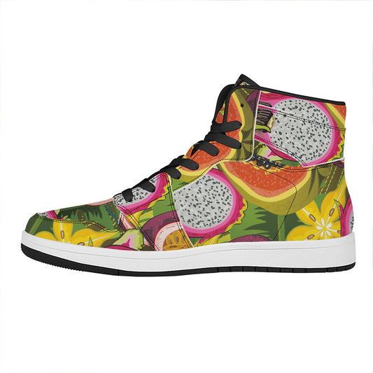 Tropical Jungle Fruits Pattern Print High Top Leather Sneakers