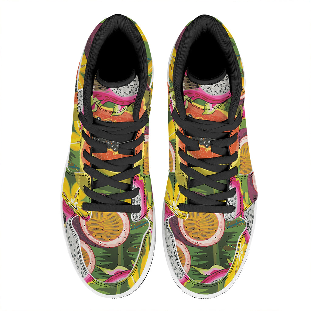 Tropical Jungle Fruits Pattern Print High Top Leather Sneakers