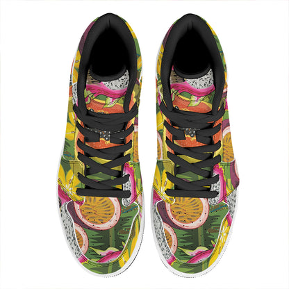 Tropical Jungle Fruits Pattern Print High Top Leather Sneakers