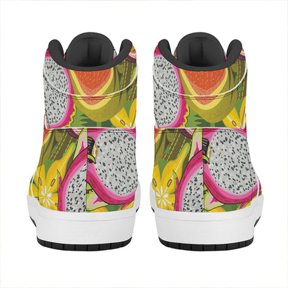 Tropical Jungle Fruits Pattern Print High Top Leather Sneakers