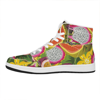 Tropical Jungle Fruits Pattern Print High Top Leather Sneakers