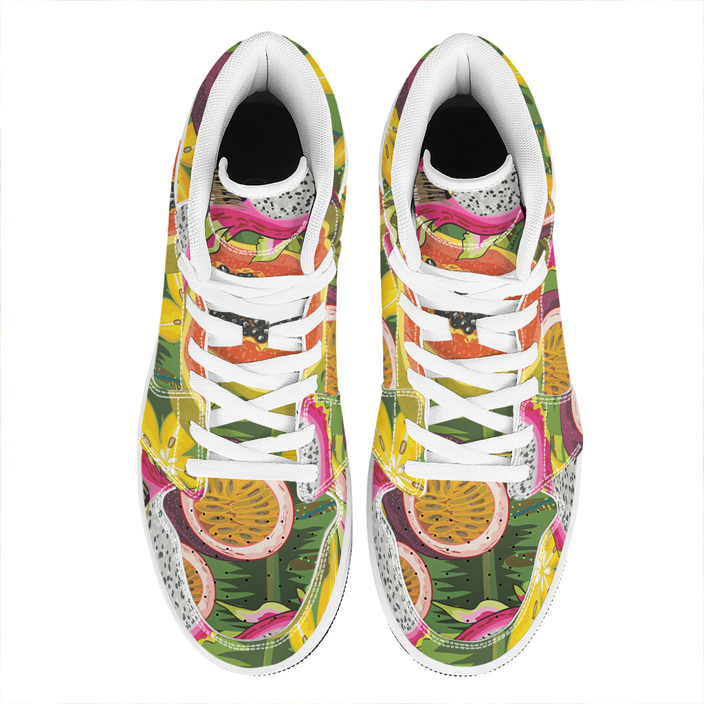 Tropical Jungle Fruits Pattern Print High Top Leather Sneakers