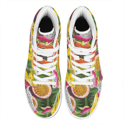 Tropical Jungle Fruits Pattern Print High Top Leather Sneakers