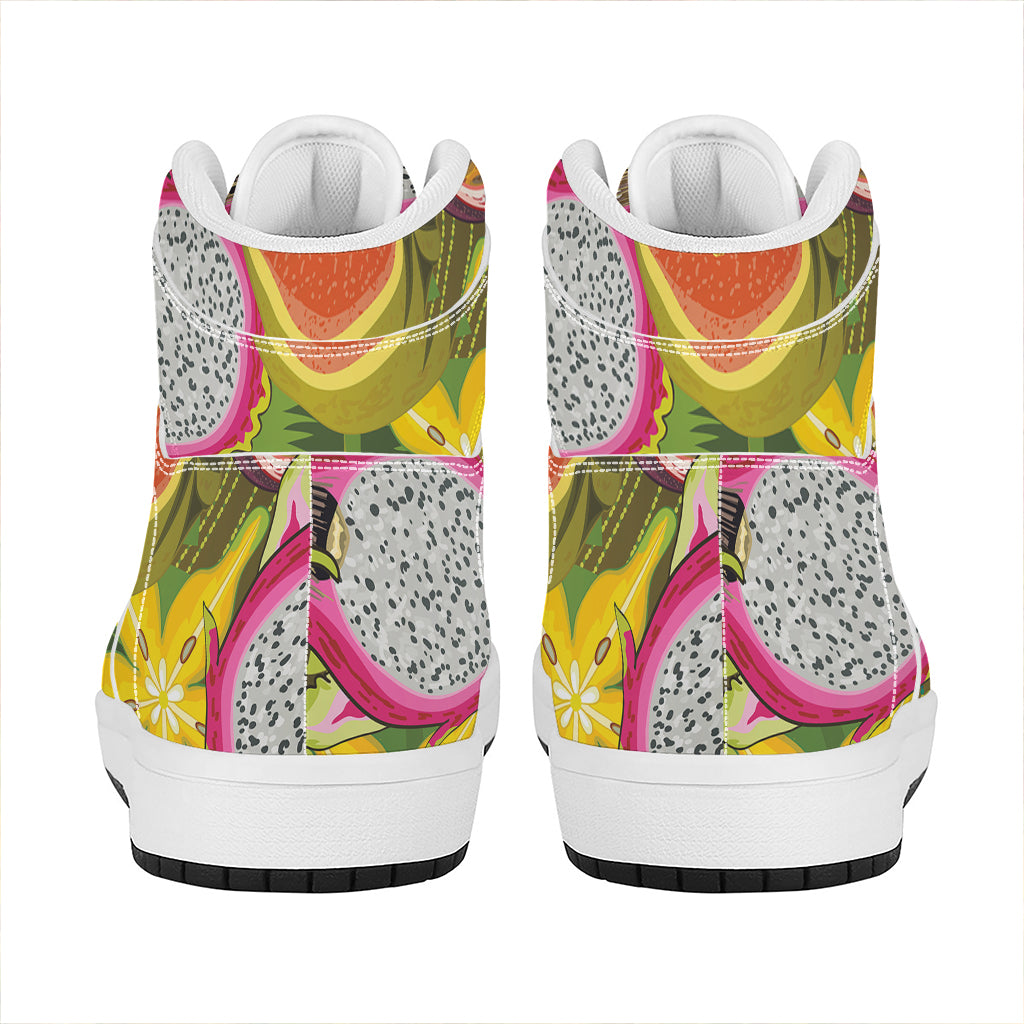Tropical Jungle Fruits Pattern Print High Top Leather Sneakers
