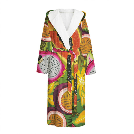 Tropical Jungle Fruits Pattern Print Hooded Bathrobe