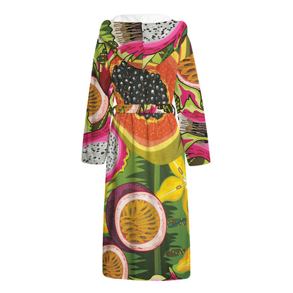 Tropical Jungle Fruits Pattern Print Hooded Bathrobe