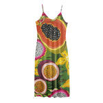 Tropical Jungle Fruits Pattern Print Jersey Midi Cami Dress