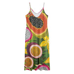 Tropical Jungle Fruits Pattern Print Jersey Midi Cami Dress