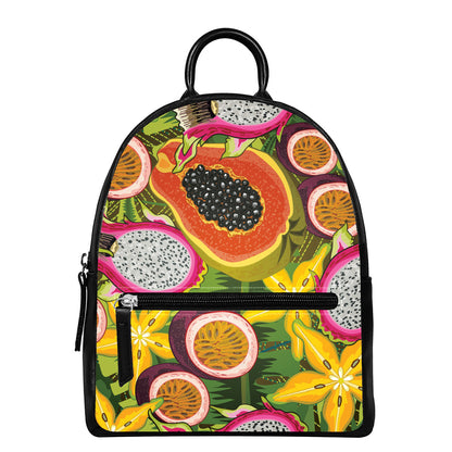 Tropical Jungle Fruits Pattern Print Leather Backpack