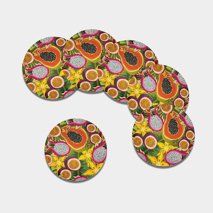 Tropical Jungle Fruits Pattern Print Leather Coaster Set