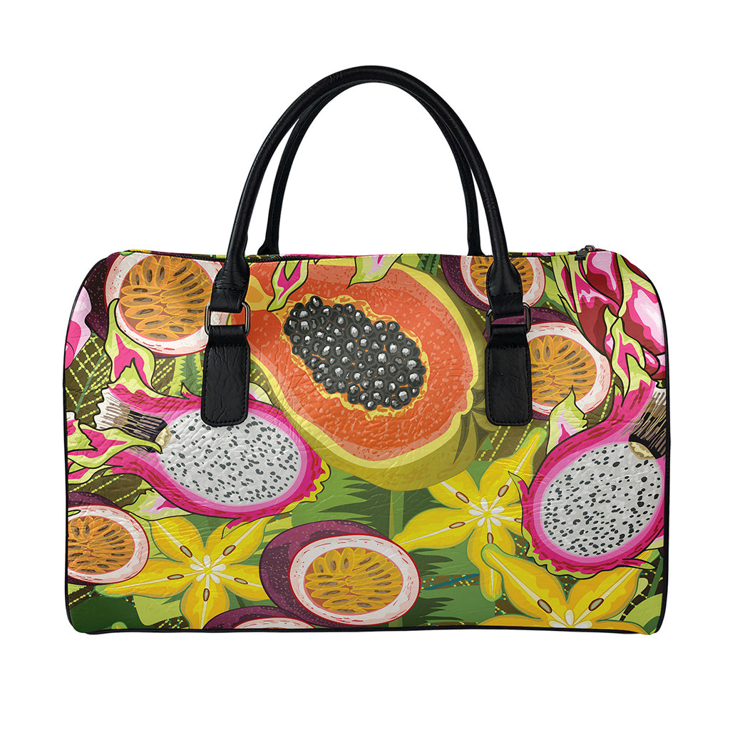 Tropical Jungle Fruits Pattern Print Leather Duffle Bag
