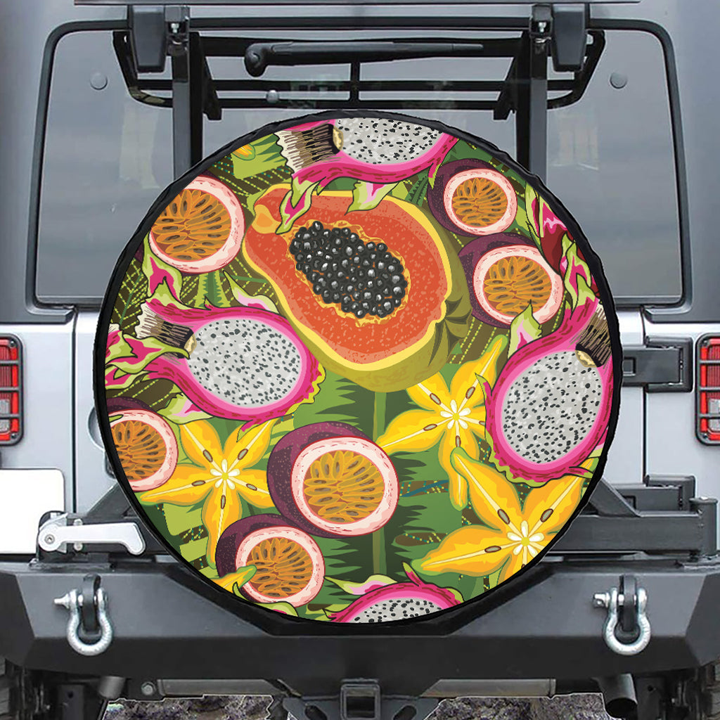 Tropical Jungle Fruits Pattern Print Leather Spare Tire Cover