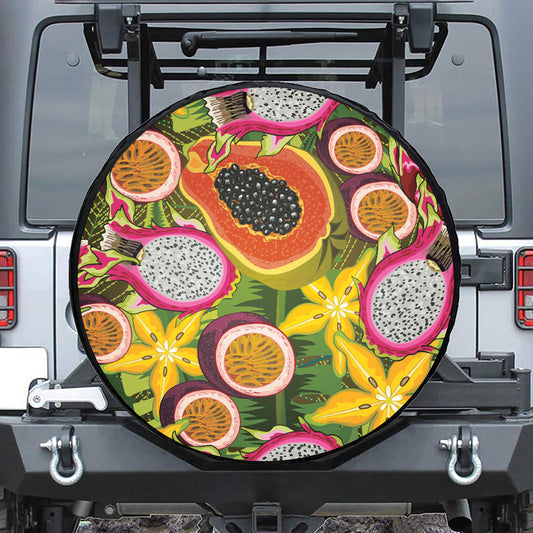Tropical Jungle Fruits Pattern Print Leather Spare Tire Cover