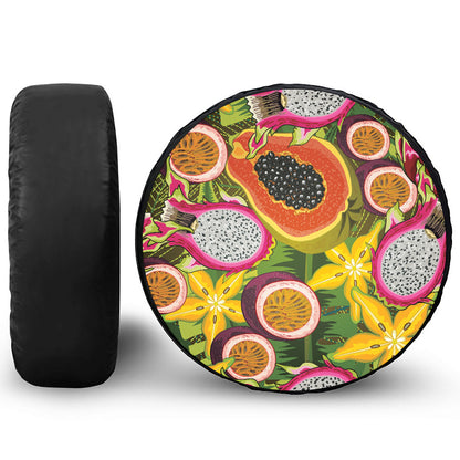 Tropical Jungle Fruits Pattern Print Leather Spare Tire Cover
