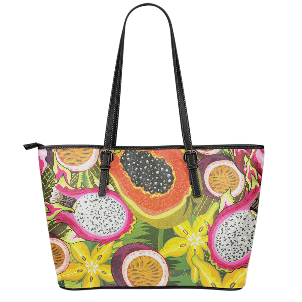 Tropical Jungle Fruits Pattern Print Leather Tote Bag