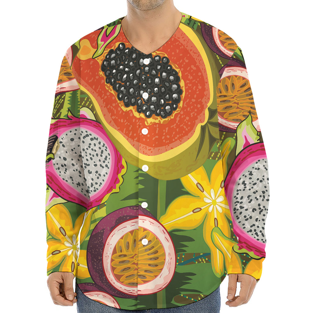 Tropical Jungle Fruits Pattern Print Long Sleeve Baseball Jersey